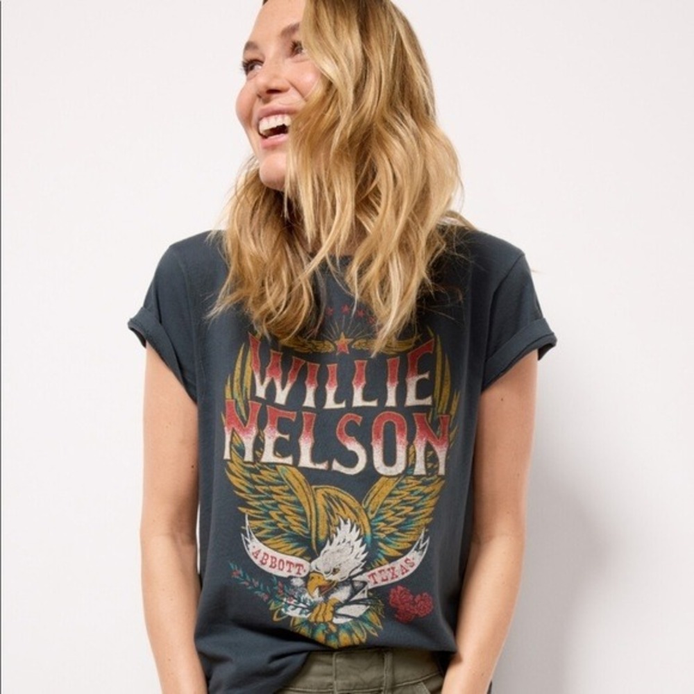 Daydreamer Willie Nelson Abbott Texas Eagle Graphic Tee Blue Green Small USA
